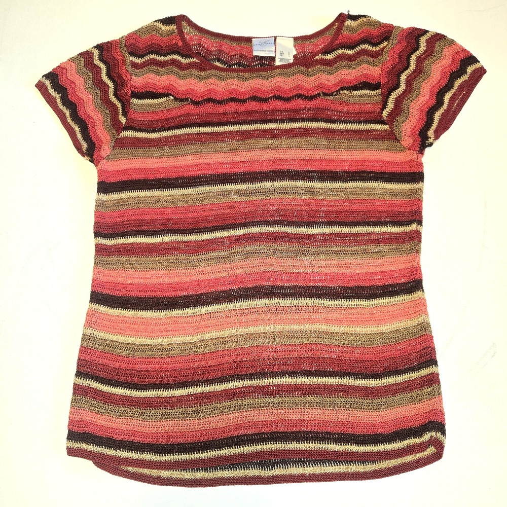 Emma‎ James Striped Loose Knit Short Sleeve Sweater Womens Large